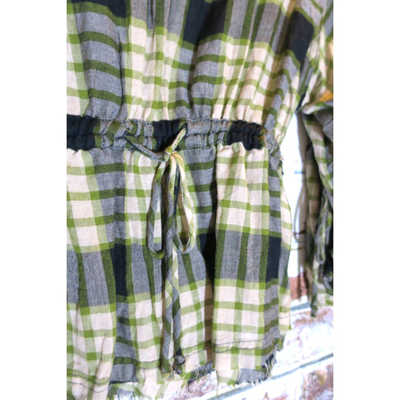 NWT Free People Green Wool Blend Pacific Dawn Plaid Ruched Peplum Raw Hem Blouse - Picture 15 of 15